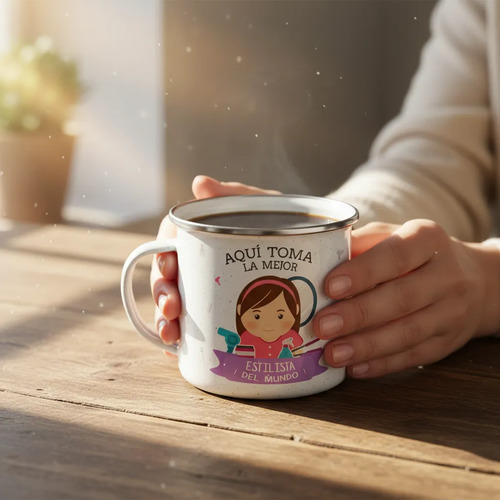Taza Enlozada Creatividad Y Café - Días De Estilista Blanco