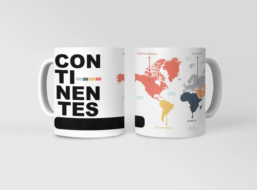 Taza Tazon Continentes Y Océanos Del Mundo Didáctica Blanco