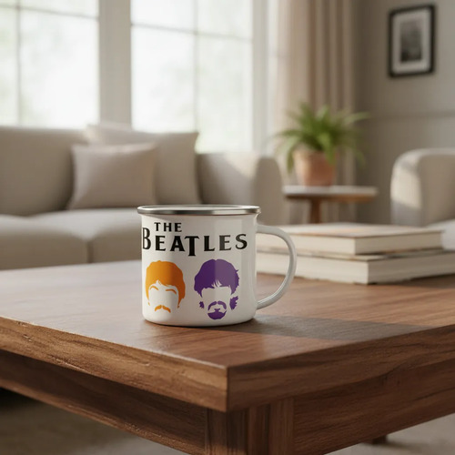 Taza Enlozado The Beatles Paul Jhon Ringo Blanco
