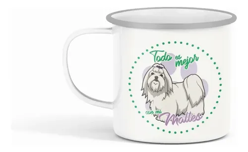 Taza Enlozada Maltés - Dulzura Compacta. Blanco Maltés Regalo Mascota