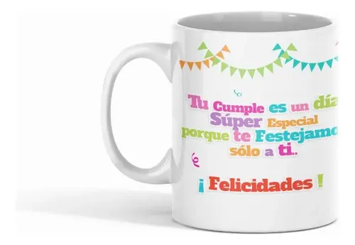 Taza Feliz Cumpleaños Diseño Festivo Blanco