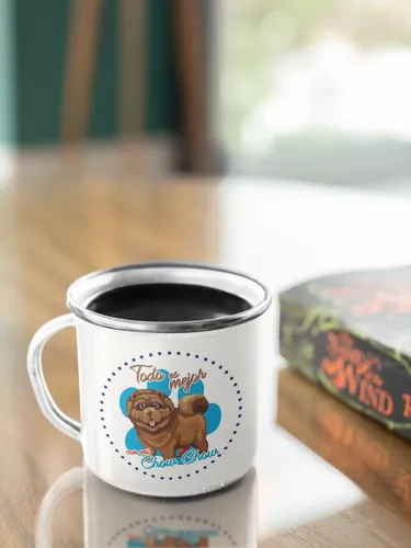 Taza Enlozada Chow Chow - Elegancia Oriental. Blanco Chow Chow Regalo