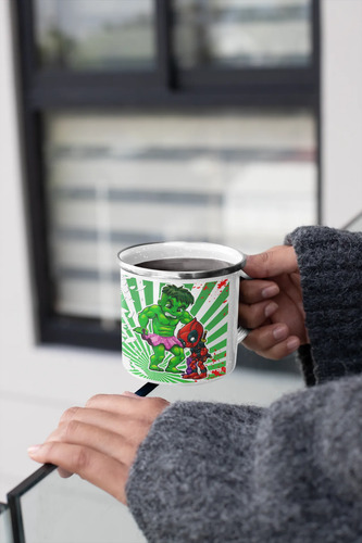 Taza Enlozada Unión Explosiva - Deadpool & Hulk Blanco