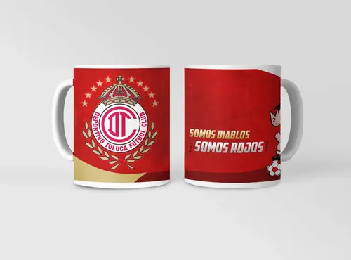 Taza Toluca - Diablos Rojos Ardientes Futbol Mexicano Blanco