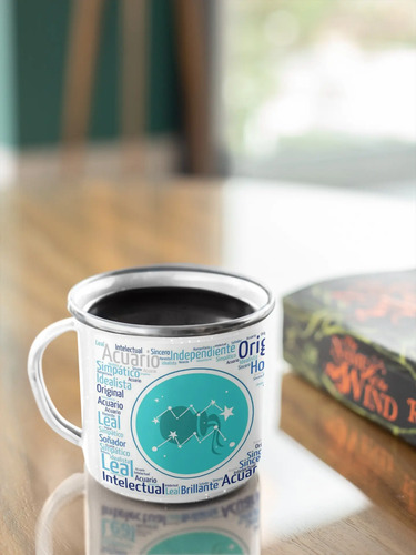 Taza Enlozada Acuario - Libertad Y Fraternidad Blanco Signos Zodiaco
