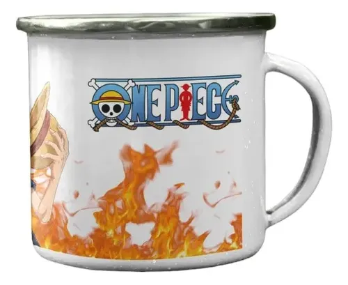 Taza Enlozada Tesoros Y Mares De One Piece Blanco