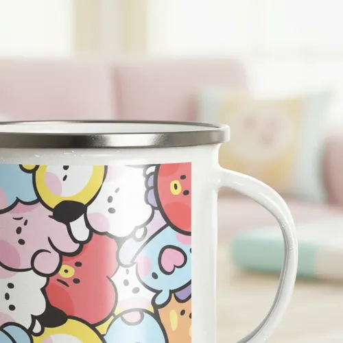 Taza Lechero Enlozada Bts Bt21 ¡ideal Para Fans! Blanco