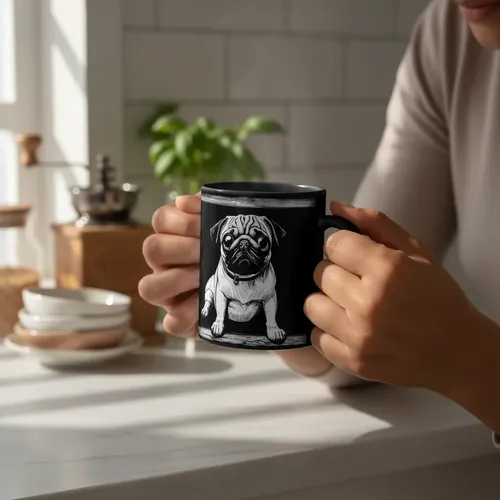 Taza Mágica Pug Encantador Compañero Canino Negro Mascota