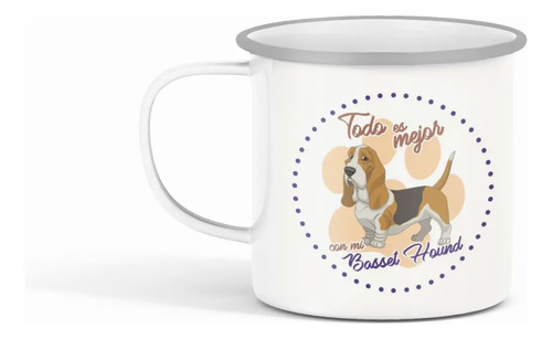 Taza Enlozada Basset Hound - Melancolía Elegante. Blanco Regalo Basset Hound