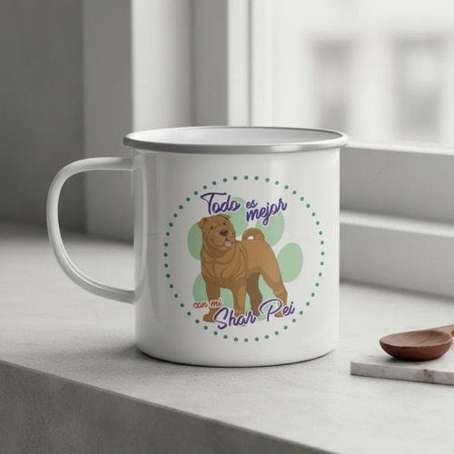Taza Enlozada Sharpei - Elegancia Canina Única Blanco