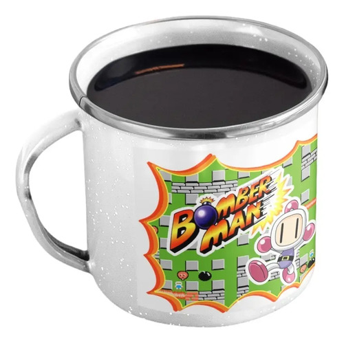 Taza Enlozada Bomberman - Laberintos Y Bombas Blanco Bomberman Video Juegos