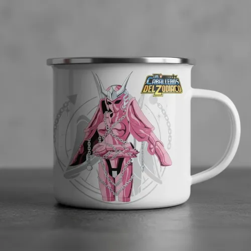 Taza Enlozada Shun De Andromeda Caballeros Del Zodiaco Blanco