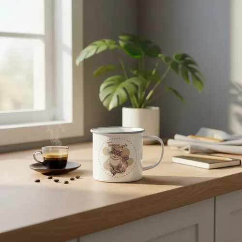Taza Enlozada Gato Kiut - ¡estilo Felino En Tu Taza! Blanco