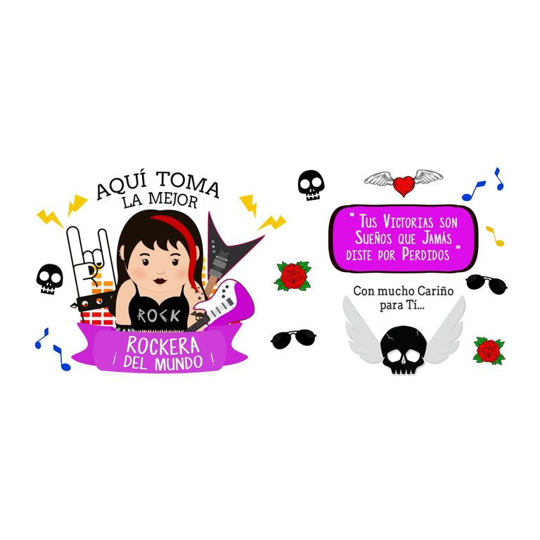 Taza Enlozada Estrella de Rock Femenina - Riffs y Rebeldía