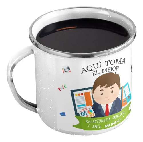 Taza Enlozada Comunicando Y Cafeteando Relacionista Publico