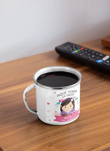 Taza Enlozada Café Y Compromiso - Con Novia Blanco Regalo Mejor Novia