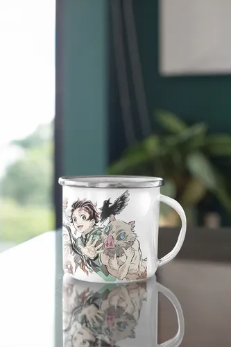 Taza Enlozada Espadas Y Demonios Con Demon Slayer Blanco Regalo Kimetsu No Yaiba