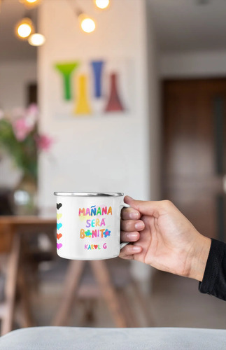 Taza Enlozada Karol G Mañana Será Bonito Estilo Único Blanco Karol G Mañana
