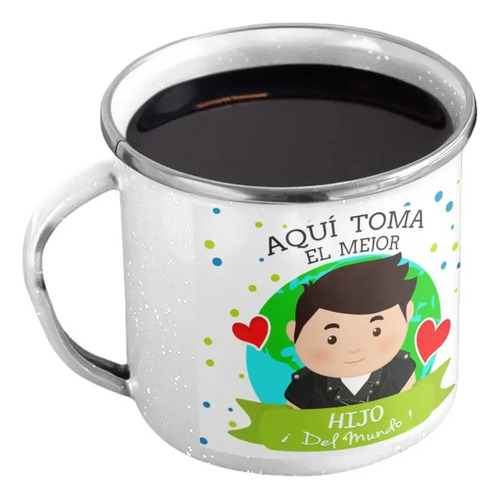 Taza Enlozada Mejor Hijo Del Mundo - Corazón Valiente Blanco Mejor Hijo Del