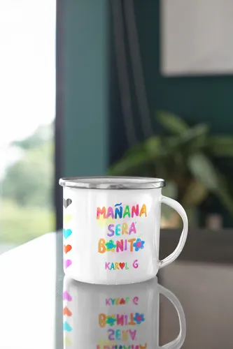 Taza Enlozada Karol G Mañana Será Bonito Estilo Único Blanco Karol G Mañana