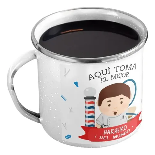 Taza Enlozada Entre Navajas Y Café - Arte De Barbero Blanco Oficio Arte De