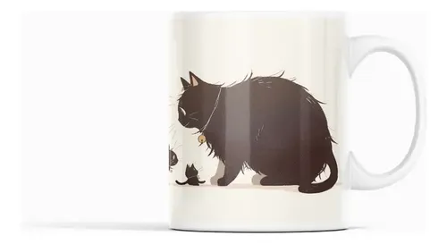 Taza Familia Gatos En Ilustraciones Para Regalo Blanco
