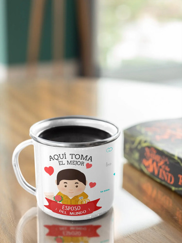 Taza Enlozada Amor Y Aventuras - Esposo Blanco Parejas