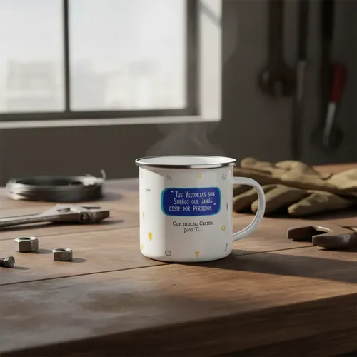 Taza Enlozada Tornillos Y Tazas - Día De Mecánico Blanco