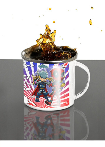 Taza Enlozada Martillo Y Sarcasmo - Thor Y Deadpool Blanco Thor Vs Deadpool