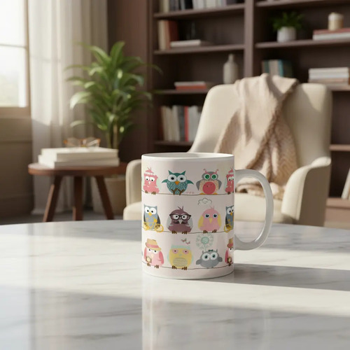 Taza Búhos Mandala - Patrones Que Despiertan Blanco