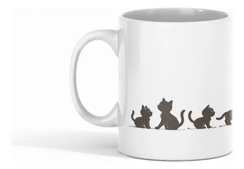 Taza Gatitos Y Papá Gato Diseño Especial Blanco