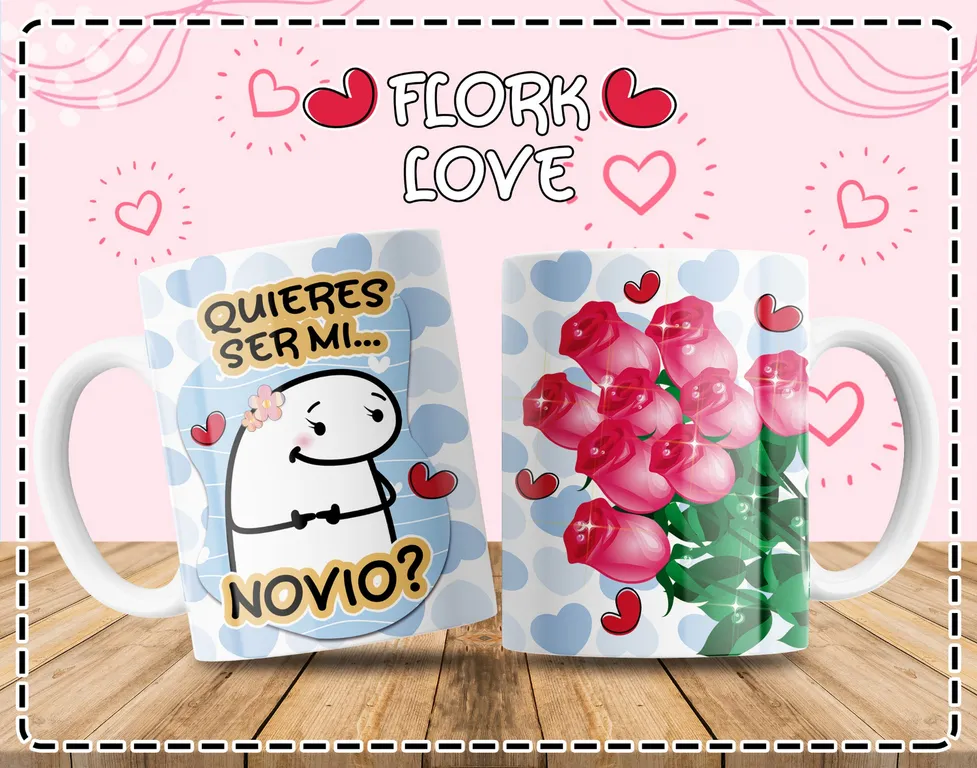 Taza Flork San Valentín 11oz “¿Quieres ser mi novio” + Rosas Regalo Romántico