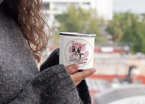 Taza Enlozada Bulldog Francés - Encanto Galo. Blanco Regalo Bulldog Francés