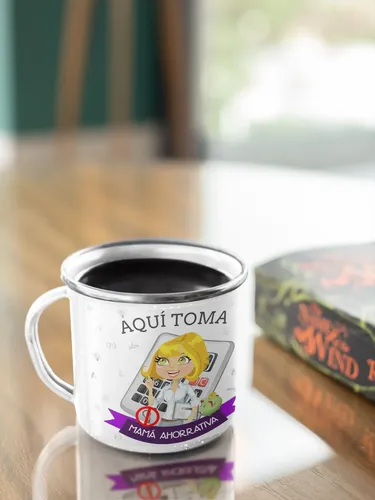 Taza Enlozada Mamá Ahorrativa - Economía Con Amor Blanco Mama Economista