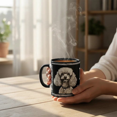 Taza Mágica Poodle Encanto Y Vitalidad Mascota Negro Mascota