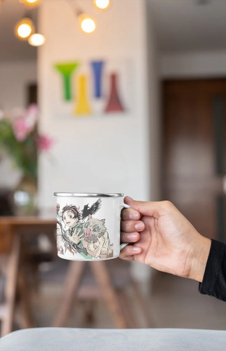 Taza Enlozada Espadas Y Demonios Con Demon Slayer Blanco Regalo Kimetsu No Yaiba