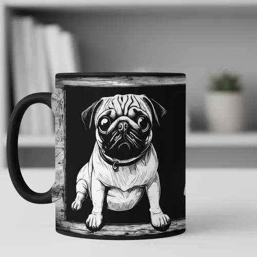 Taza Mágica Pug Encantador Compañero Canino Negro Mascota