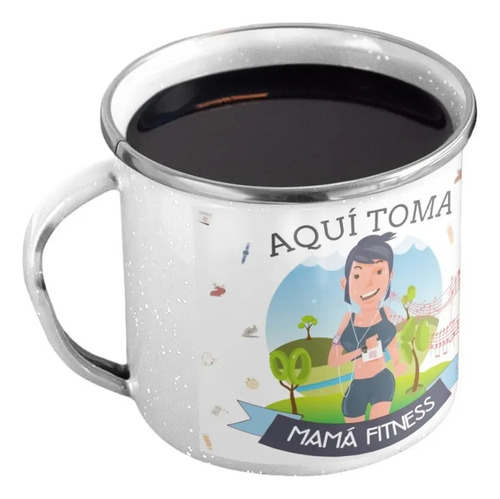 Taza Enlozada Mamá Fitness - Pasión Por El Bienestar Blanco Mamá Fitness