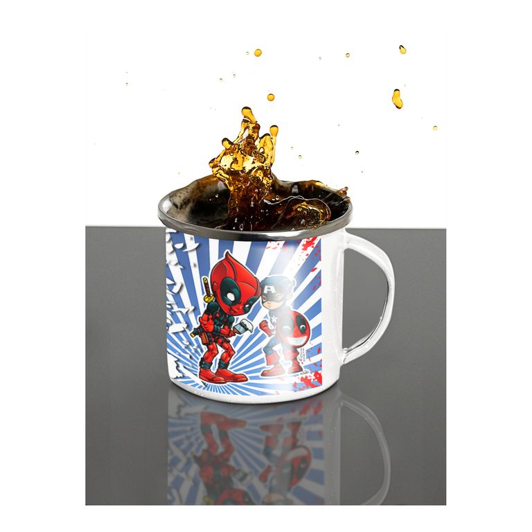 Taza Enlozada Capitán América & Deadpool en Acción