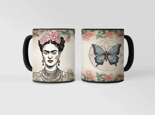 Taza Mágica Frida Kahlo Icono De La Feminidad 02 Negro Corazón