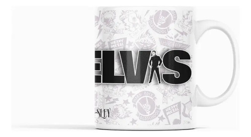 Taza De Elvis Presley Con Ilustración Vintage Única Blanco
