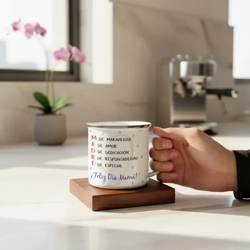 Taza Enlozada Supermamá En Acción - Trabajo Y Familia Blanco