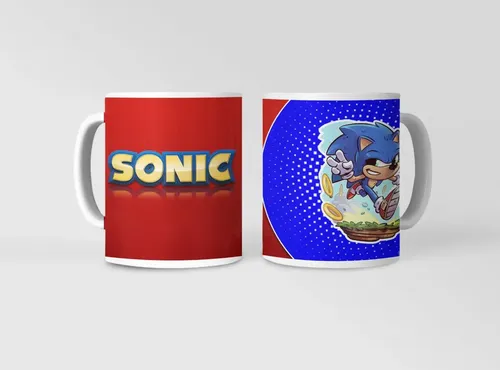 Taza Clásica De Sonic Corriendo Por Anillos Dorados Blanco