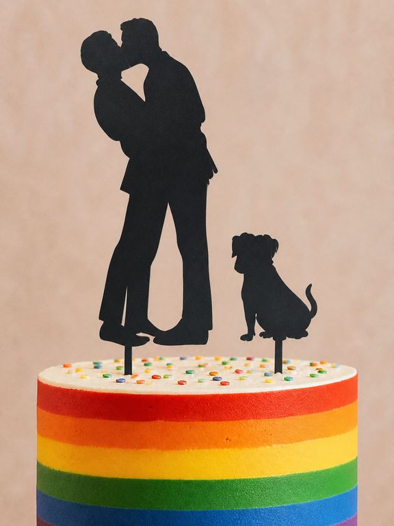 Topper Torta Boda LGBTQ+ con Perro MDF Negro
