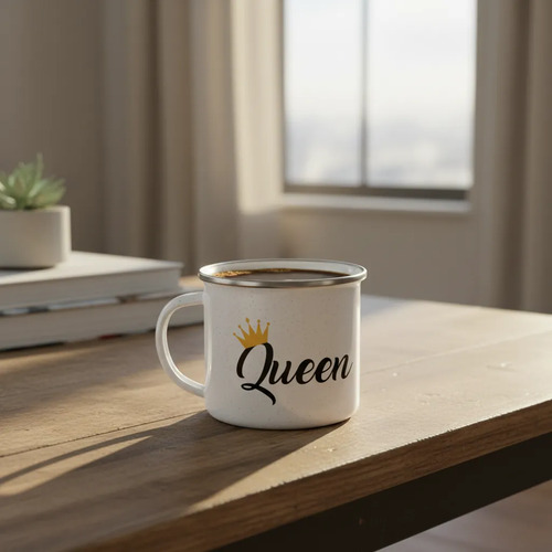 Taza Enlozada Queen - Elegancia Real Blanco