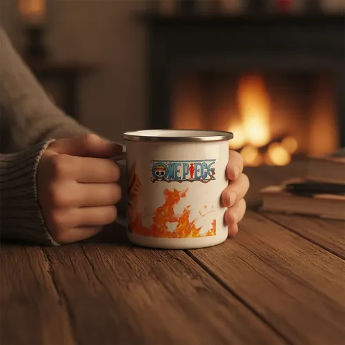 Taza Enlozada Tesoros Y Mares De One Piece Blanco