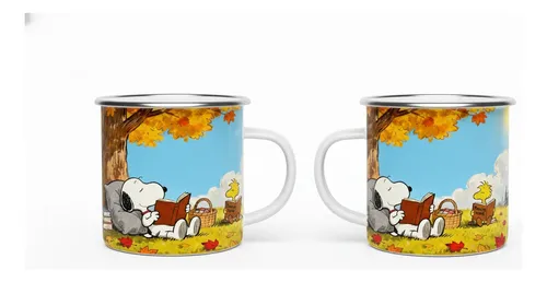 Taza Cilíndrica Lechero 300 Ml Snoopy Gris Snoopy Y Woodstock
