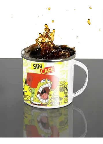 Taza Enlozada Bob Esponja, Alegría En Tu Taza Blanco Bob Esponja Con Cafe