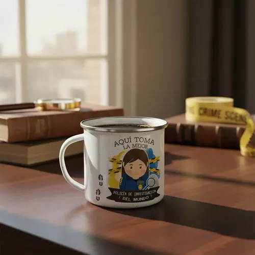 Taza Enlozada Policía De Investigación - Honor Y Deber Blanco