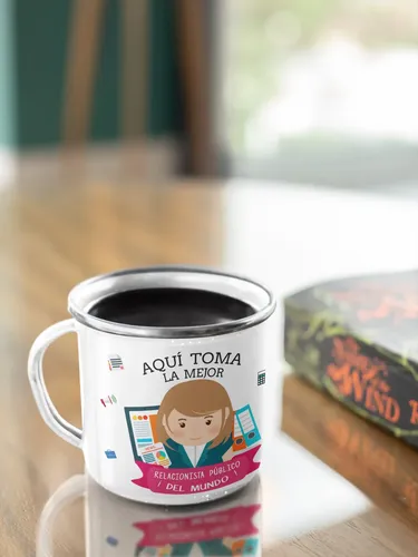 Taza Enlozada Comunicando Y Cafeteando Relacionista Publico